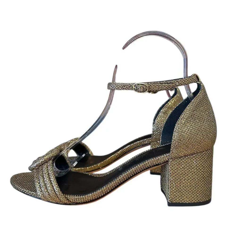Alexandre Birman Vicky 60 Metallic Gold Bronze Knot Open Toe Block Heel EU 38